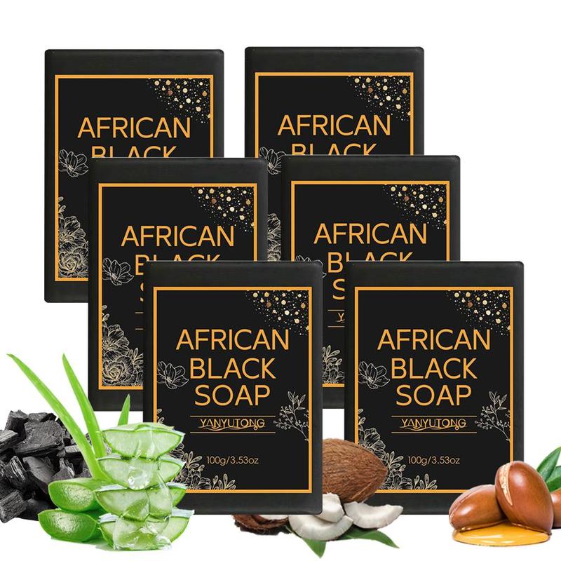 African Black Soap Bar, 6 Counts set Moisturizing Facial & Body Wash Soap Bar, Deep Cleansing Soap for Women & Men All Skin Types