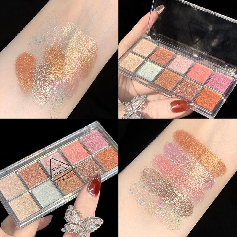 10 Color Glitter Eye Shadow Palette, Multicolor Sparkling Eye Cosmetic, Women's Eye Makeup Product For Daily & Party