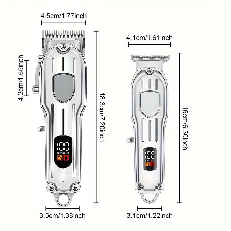 Professional Barber Clippers for Men, 1 Set Cordless Hair Trimmer Kit, LCD Display Hair Cutting Set, Rechargeable Haircut Machine for Family, Split End Trimmer