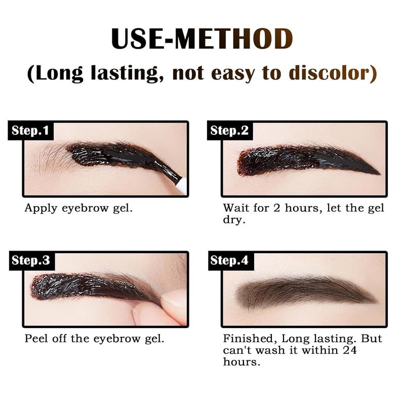 2 Pcs Peel Off Tattoo Eyebrow Gel Set, Natural Color Eye-Brow Gel Long-Lasting Waterproof Eyebrow Tattoo, Easy Peel Off Eyebrow Brow Tattoo Makeup -Up To 3 Days (Dark Brown)