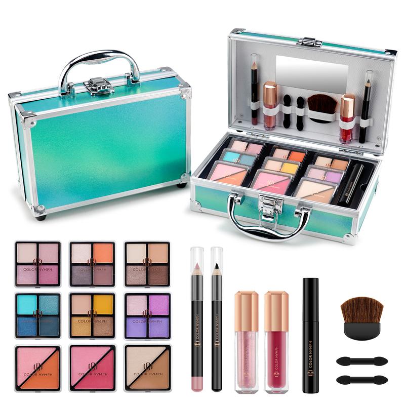 Color Nymph Beginner Makeup Kit for Teens - Complete Set with Train Case, Eyeshadow Palette, Blushes, Bronzer, Highlighter, Lipstick, Brushes, and Mirror Cosmetic makeup set teen makeup