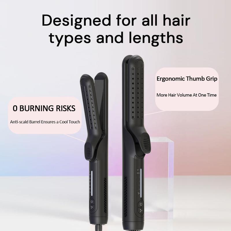 2-in-1 straightener and curler, anti scald curling iron 1.25 inches, 360 ° air conditioning, 5-speed temperature and dual voltage, suitable for long and short curlers