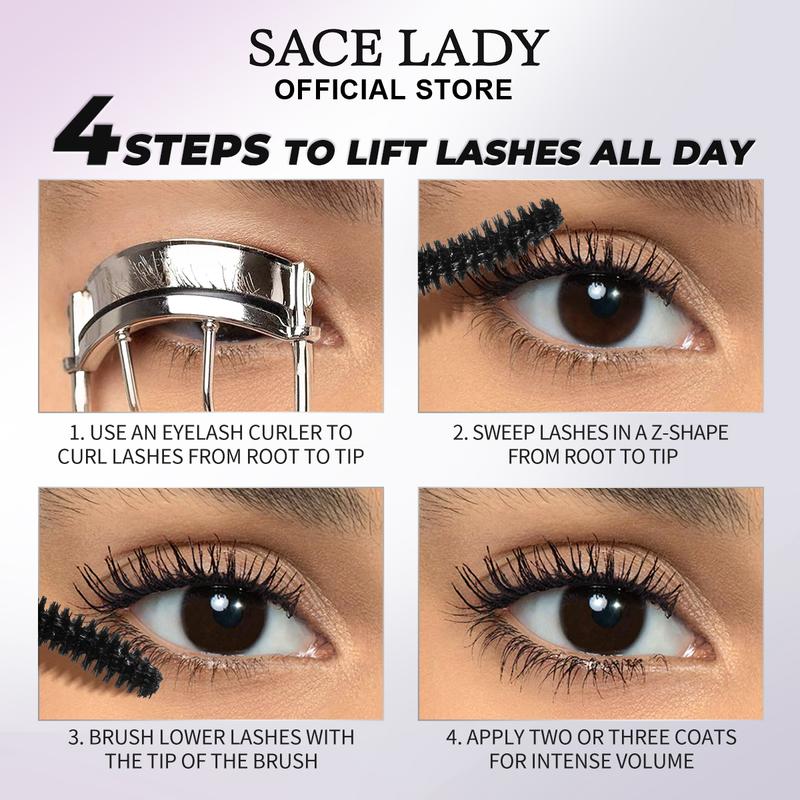 SACE LADY Waterproof Mascara Eyeliner Eyelash Curler Set Long-Lasting Volumizing Eye Makeup Set Brush Cosmetic