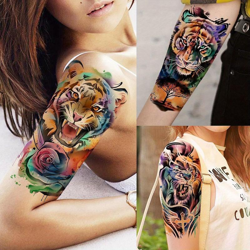 3D Watercolor Animals Skull Skeleton Pattern Temporary Tattoos Sticker for Arm, 54pcs set Long Lasting Colorful Tattoo Stickers for Women Men Adults Body Decor