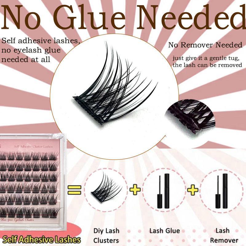 Self Adhesive Eyelashes Cluster, 1 Box Wispy Lashes Extension, No Glue Need Individual Lashes, Pre-bond Reusable Eyelashes, DIY At Home, Eyelash Extensions Kit, Christmas Gift