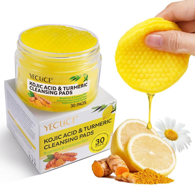 Kojic Acid & Turmeric Cleansing Pads, 2 Boxes Natural Ingredients Skin-friendly Plant-based Cleansing Pads, Skin Care Products for Women & Men