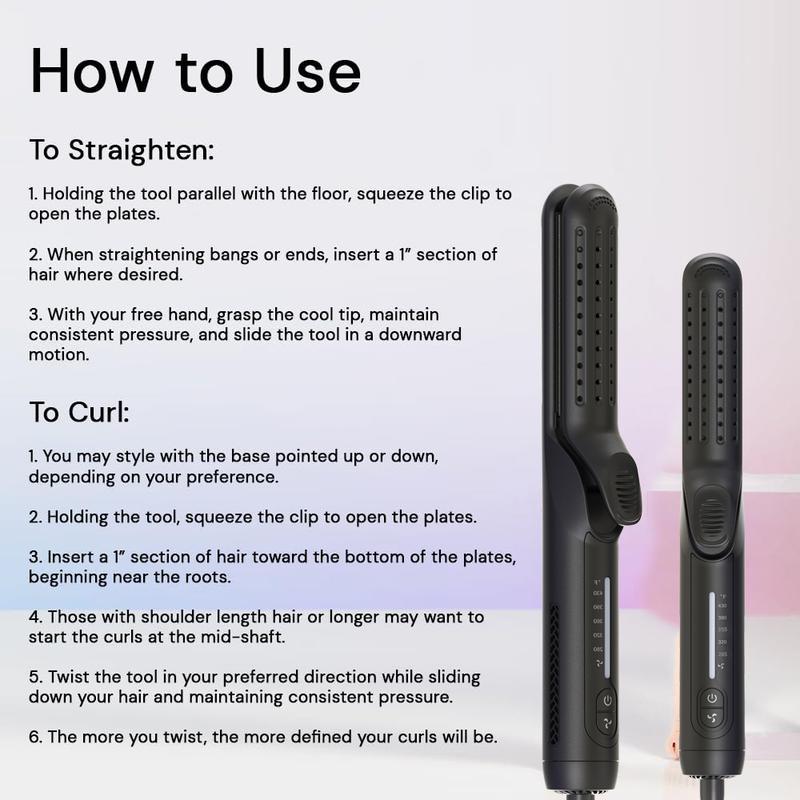 2-in-1 straightener and curler, anti scald curling iron 1.25 inches, 360 ° air conditioning, 5-speed temperature and dual voltage, suitable for long and short curlers