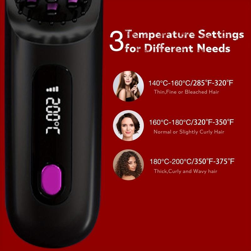 Portable Wireless Hair Straightener Comb, USB Rechargeable Hair Straightening & Curling Comb, Lightweight Hair Straightening Tool for Travel & Home Use