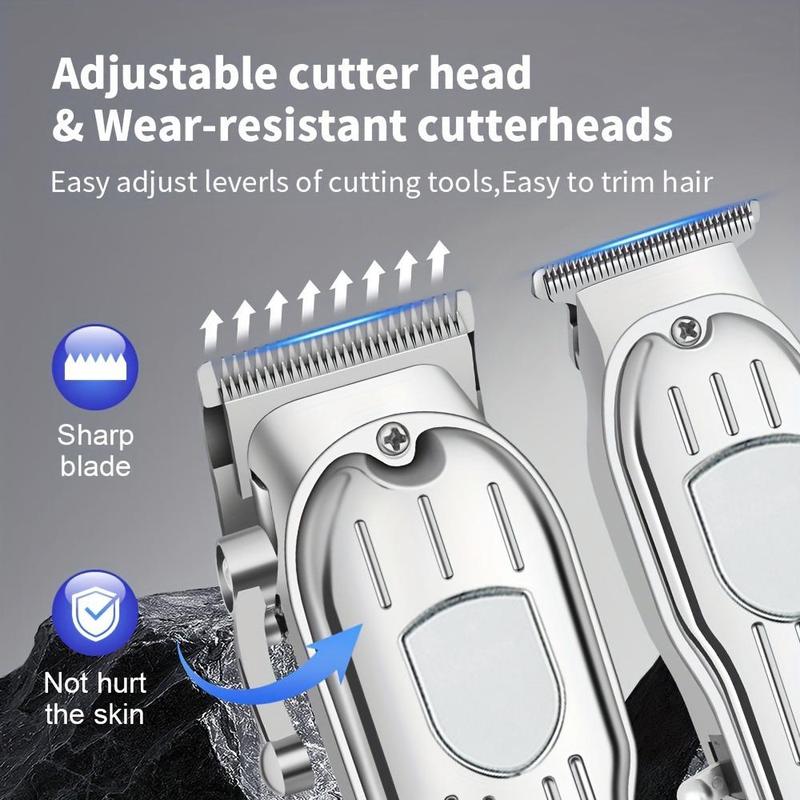 Professional Barber Clippers for Men, 1 Set Cordless Hair Trimmer Kit, LCD Display Hair Cutting Set, Rechargeable Haircut Machine for Family, Split End Trimmer