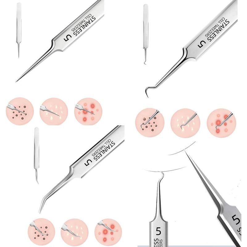 Blackhead Remover Tweezers,Ingrown Hair Tweezers, Precision Blackhead Pimple Extractor for Women Girl, Professional Skin Zit Acne Blemish Whitehead Popping Removing Surgical Tools Set (Grey)Thanksgiving, Christmas, New Year Gift