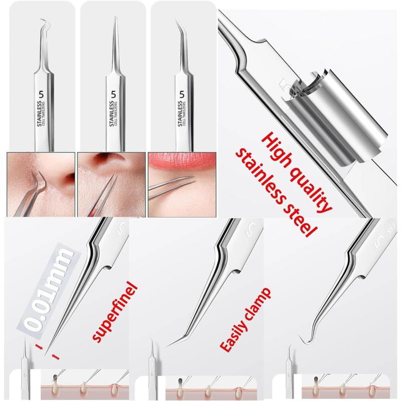 Blackhead Remover Tweezers,Ingrown Hair Tweezers, Precision Blackhead Pimple Extractor for Women Girl, Professional Skin Zit Acne Blemish Whitehead Popping Removing Surgical Tools Set (Grey)Thanksgiving, Christmas, New Year Gift