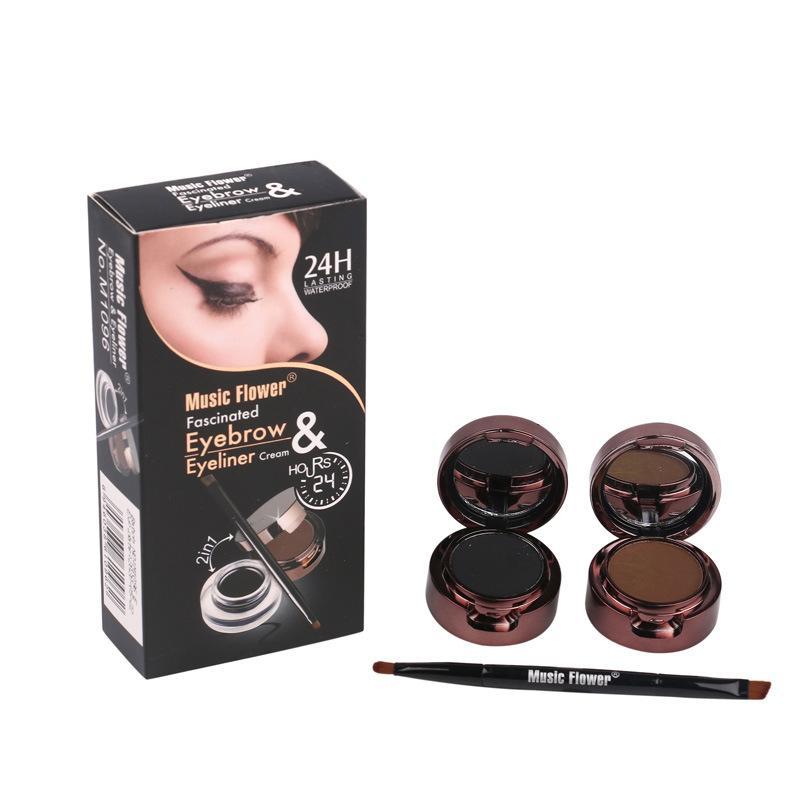 Eyebrow Powder & Gel Eyeliner Set, 1 Box Shapes, Defines, Fills Brows for Naturally Looking Color All Day