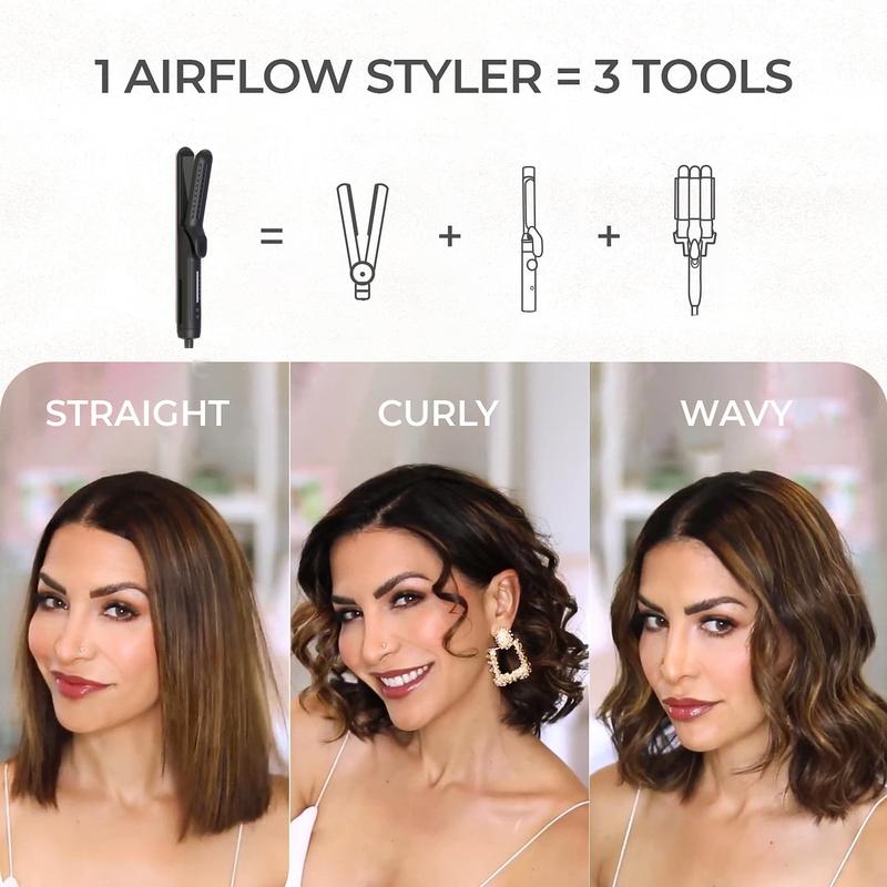 2-in-1 straightener and curler, anti scald curling iron 1.25 inches, 360 ° air conditioning, 5-speed temperature and dual voltage, suitable for long and short curlers