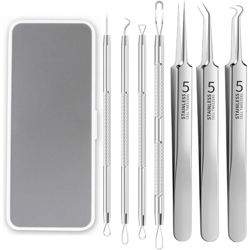 Blackhead Remover Tweezers,Ingrown Hair Tweezers, Precision Blackhead Pimple Extractor for Women Girl, Professional Skin Zit Acne Blemish Whitehead Popping Removing Surgical Tools Set (Grey)Thanksgiving, Christmas, New Year Gift