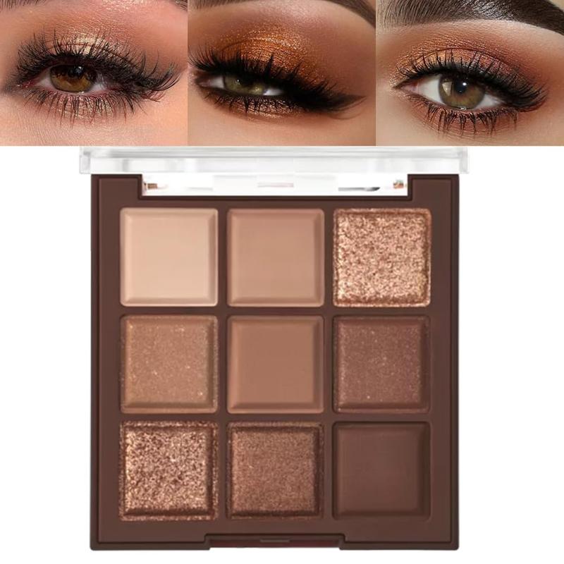 Rose Gold Dark Brown Eyeshadow Palette - 9 Color Matte Shimmer Highly Pigmented Nude Palette for Natural-Looking Makeup - Cosmetic