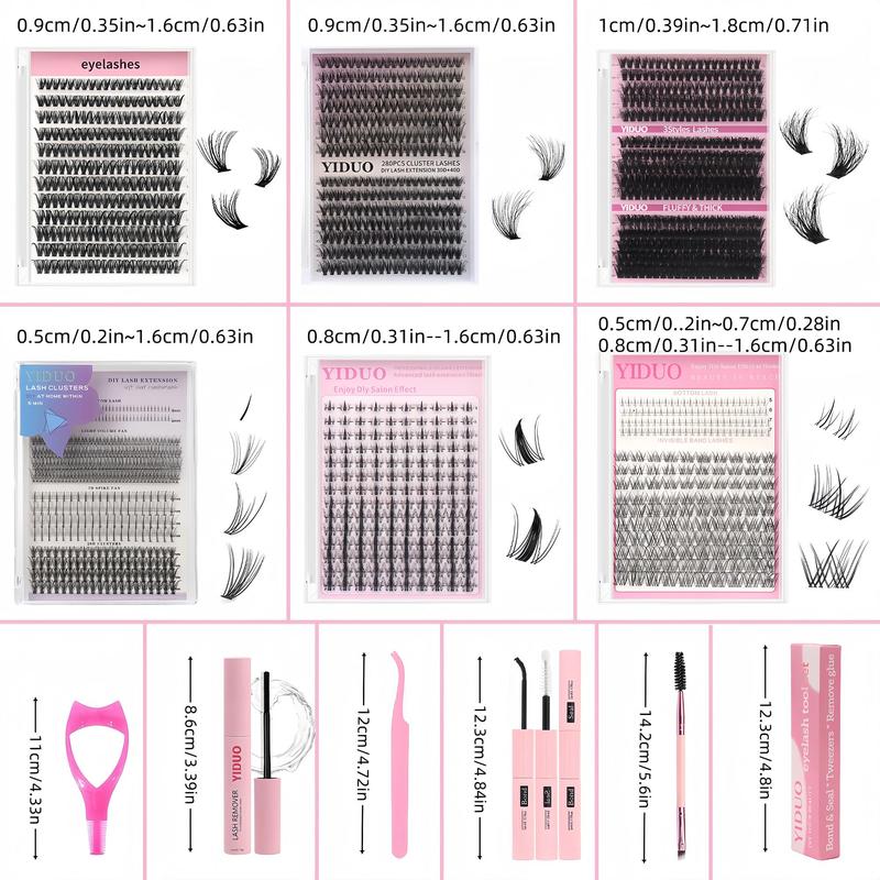 Individual False Eyelashes with Eyelash Glue & Lash Remover & Tweezers & Brush, 1 Set Natural Look Eyelash Extensions, Self Grafting Eyelash Clusters