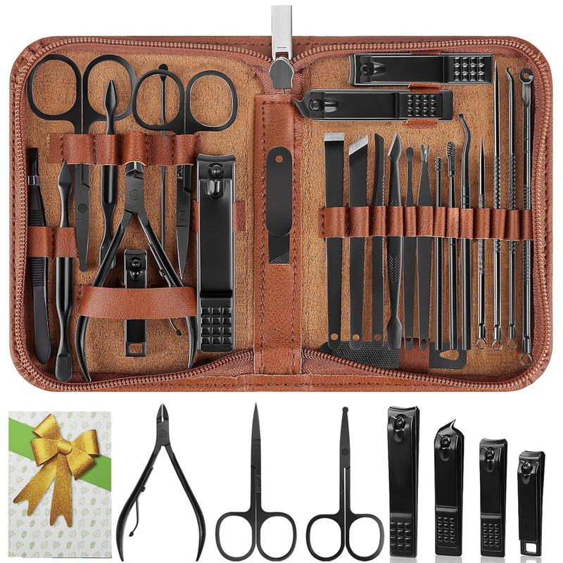 Manicure Set, Professional Nail Clippers Pedicure Kit 26 Pieces Nail Care Tools for Travel & Grooming (Black)