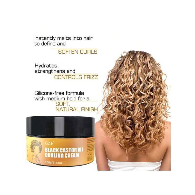 GZE Black Castor Oil Curl Defining Cream Non-Stick Hydrates & Eliminates Frizz, Hair-Smoothing Anti-Frizz Cream To Define All Curly Types & Hair Textures Curling Perfection Cream For Women And Men