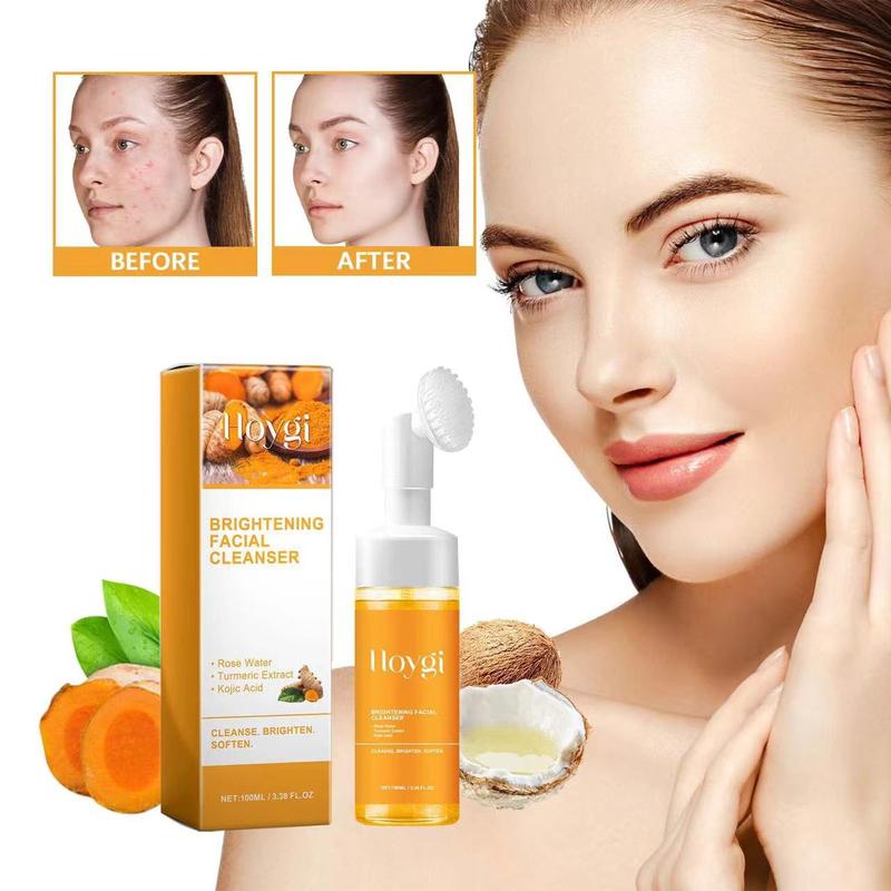 3 pics   packbest-selling - Hoygi Turmeric + Kojic Acid Foaming Facial Cleanser + Silicone Brush Cleansing Skincare Comfort Skin Repair Facial Wash Facial Cleansing Gentle Daily