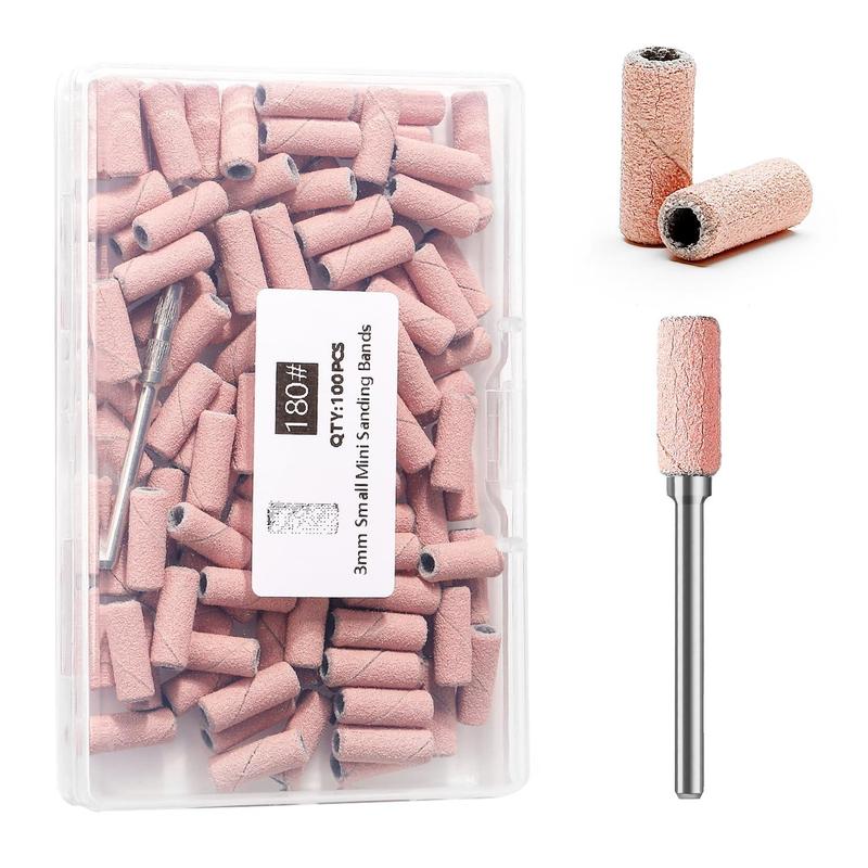 Nail Drill Bit Kit, 100pcs set Nail Drill Bits Sanding Band with 1 3.1mm Mandrel Bit, 240-grid Nail File Sanding Band, Manicure & Pedicure Accessories