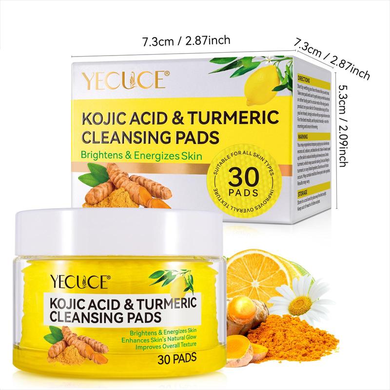 Kojic Acid & Turmeric Cleansing Pads, 2 Boxes Natural Ingredients Skin-friendly Plant-based Cleansing Pads, Skin Care Products for Women & Men