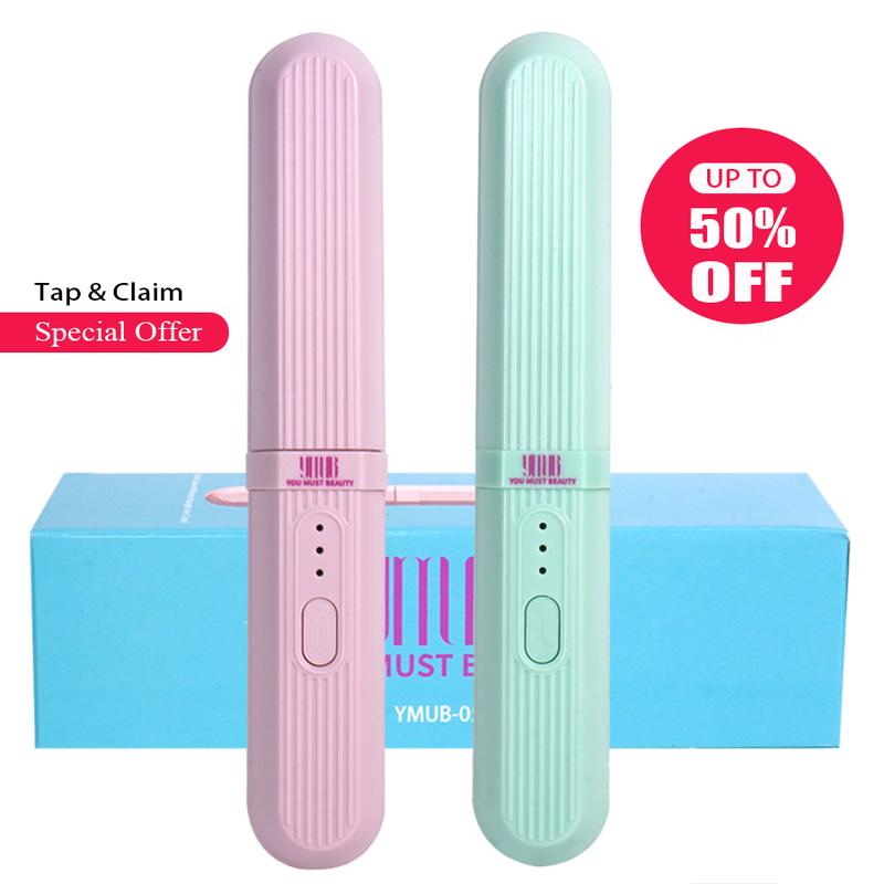 YMUB Mini Hair Straightening Brush, Portable Hair Straightener Brush Cordless for travel new  hair tool pink  straightener