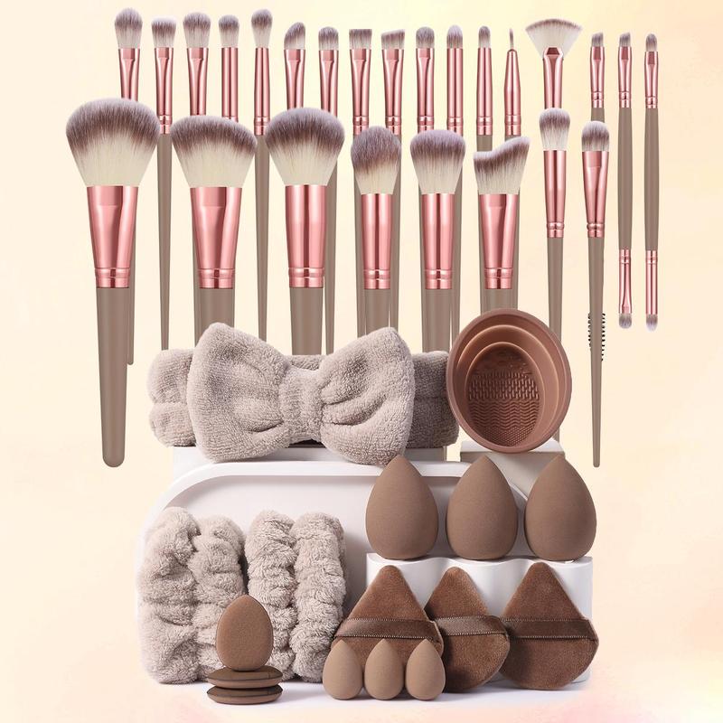 Makeup Tool Set, 25pcs Makeup Brush & 6 Counts Makeup Sponge & 6 Counts Puff & 1 Count Makeup Headband & 2 Counts Makeup Wristband & 1 Count Brush Scrubber Bowl, Professional Makeup Tools for Beginners