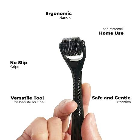 Derma Roller for Hair Beard and Facial Skin Face 540 Microneedle Grooming Device Self Care Gift for Men and Women Beard Roller 0.25 mm Skin Care Comfort (Black)