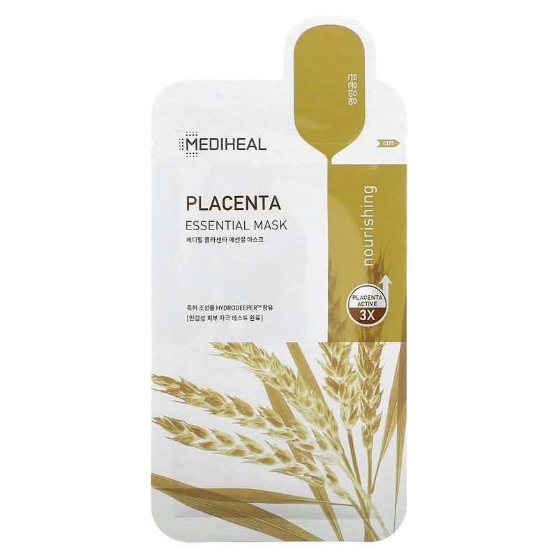 MEDIHEAL Placenta, Essential Beauty Mask, 10 Sheets, 0.81 fl oz (24 ml) Each