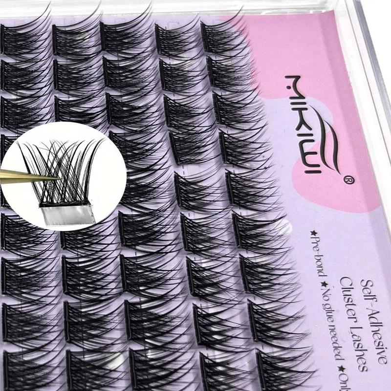 Self-adhesive Cluster False Lashes Kit, 1 Box Mixed Length Pre-glued Lash for Lash Extension, Reusable Easy-apply C Curl Fake Eyelashes For DIY At Home