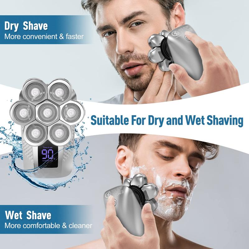 Head Shavers for Bald Men, Waterproof Shaver, 7D Rechargeable Rotary Shaver, 5 in 1 Grooming Kit for Men, Wet Dry Shaver Hair Trimmer with LED Display, USB Charging, Storage Bag, with Nose Hair Trimmer, Gift for Men