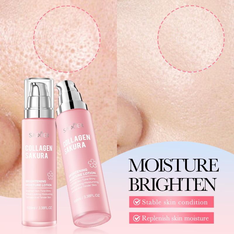 Collagen Sakura Brightening Moisture Lotion,Brighten Skin Tone Shiny Water Locking Moisturizing Delicate And Tender Skin-3.38FL.OZ