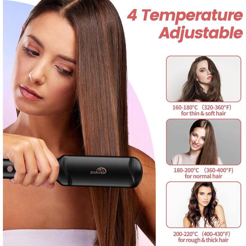 Hair Crimper for Women Hair Waver Hair Straightener Curling Iron 4 in1 Flat Crimping Iron Plates Ceramic Waver Hair Tool Volumizing Crimper with 15s Fast Heating (Black)