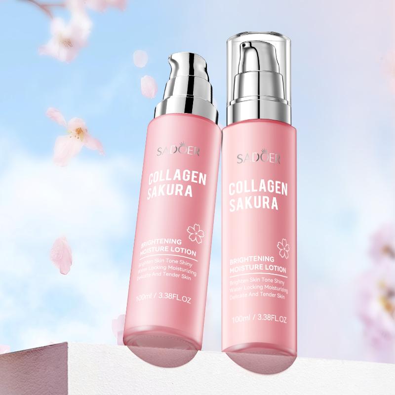 Collagen Sakura Brightening Moisture Lotion,Brighten Skin Tone Shiny Water Locking Moisturizing Delicate And Tender Skin-3.38FL.OZ