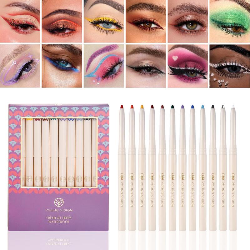 12pcs set Waterproof Long Lasting Gel Eyeliner, Quick Drying Eyeliner Pen with Precise Tip & Comfortable Grip