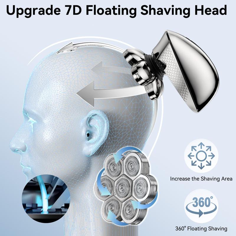 Head Shavers for Bald Men, Waterproof Shaver, 7D Rechargeable Rotary Shaver, 5 in 1 Grooming Kit for Men, Wet Dry Shaver Hair Trimmer with LED Display, USB Charging, Storage Bag, with Nose Hair Trimmer, Gift for Men