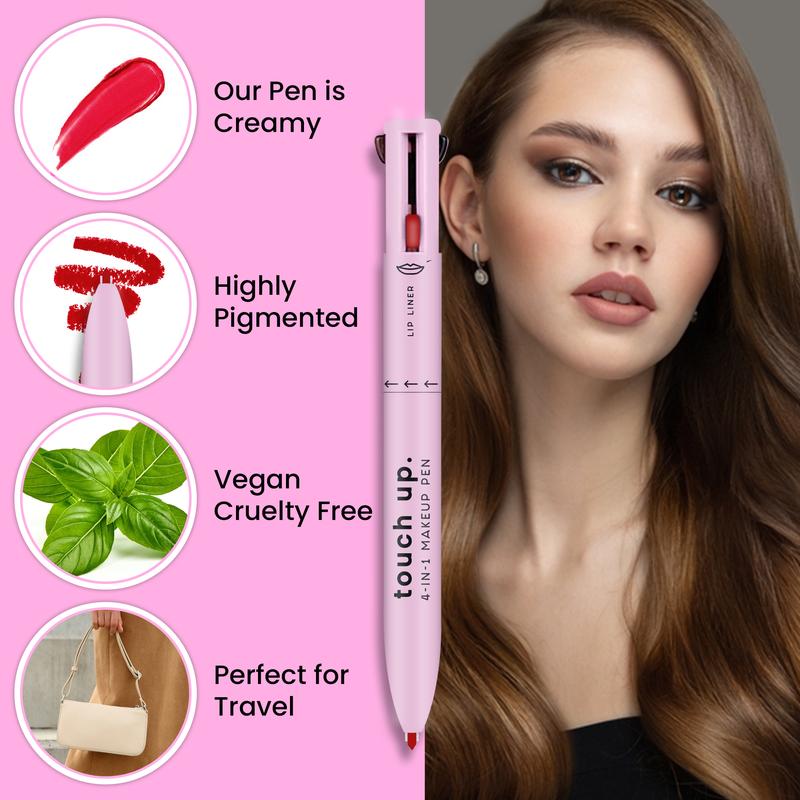 Katelia Beauty Touch Up 4-in-1 Makeup Pen (Eyeliner, Brow Liner, Lipliner, & Highlighter) All-in-One, Multi-Functional Portable Beauty Product, On The Go Travel Makeup Pencil, Refillable Magic Pen, Handy Kit, Waterproof,