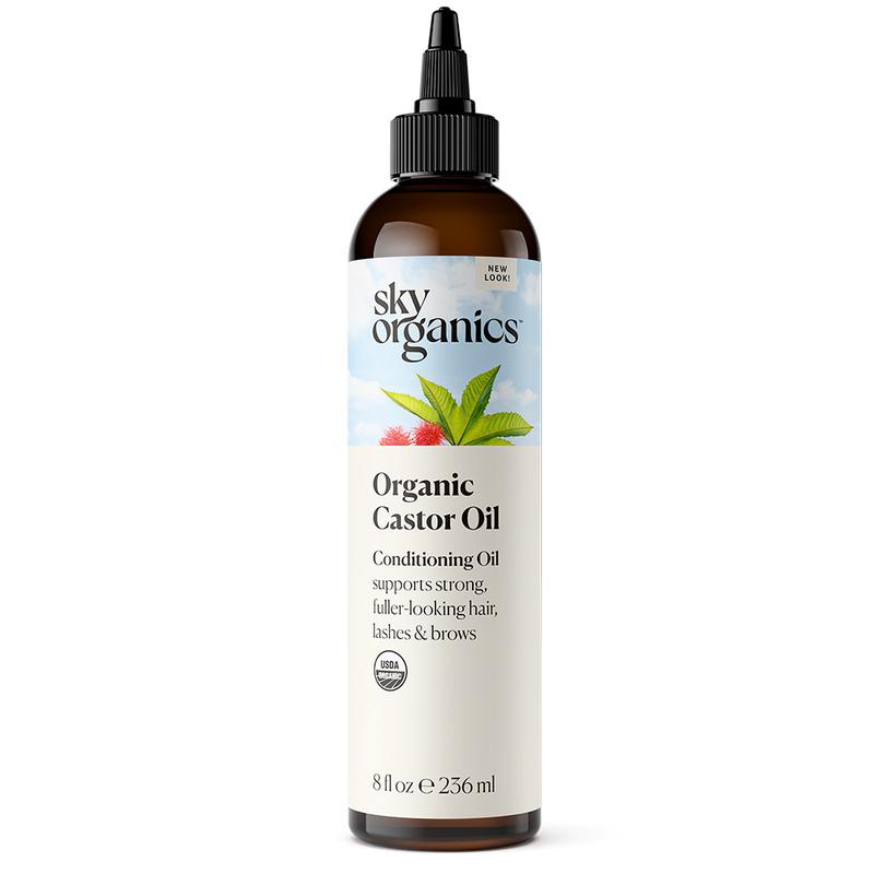 Sky Organics Castor Oil 8oz, Pure Cold-Pressed, Nourishing and Volumizing for Hair, Skin, Eyelashes & Eyebrows, Daily Haircare or Castor Packs