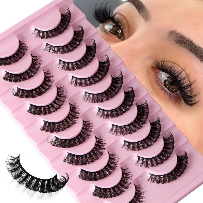 Fluffy Natural False Eyelashes for Lash Extensions, 10 Pairs Thick Curly Faux Eyelashes, Natural Curling Full Volume Cluster Lashes for Lashes Extensions