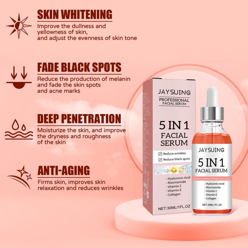 Vitamin C Face Serum, Hydrating 5-In-1 Skincare Formula with Vitamin C, E, Hyaluronic Acid, Collagen, and Niacinamide for Moisture, Skin Firmness, and Even Tone 30ml