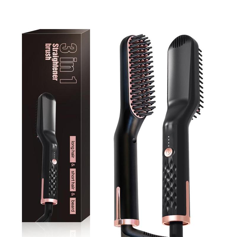 Electric Straight Hair Brush, Comfort Portable Rechargeable Beard Straighteners, Straightener Brush, Hair Styling Tools, Men's Personal Care Appliances for Daily Use, Beachwaver Curler, Christmas Gifts for Men