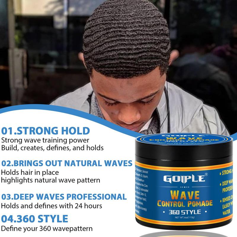 Natural Wave Pomade for Black Men - 360 Waves Hair Cream with Strong Hold, Easy Wash, and Hydrating Formula for Defined Waves