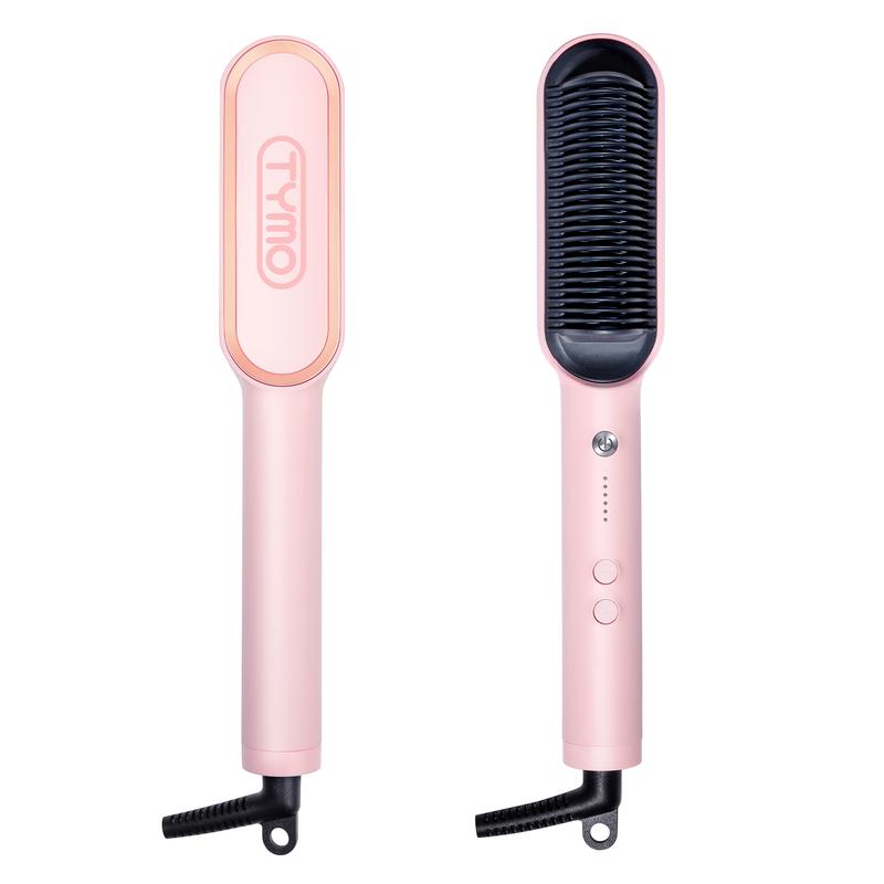 TYMO RING PINK-Ultimate Hair Straightener Comb Styling Tool for Frizz-Free Hair Salon Use with 5 Temp Settings & Dual Voltage Comfort pink Hair Curler Brush