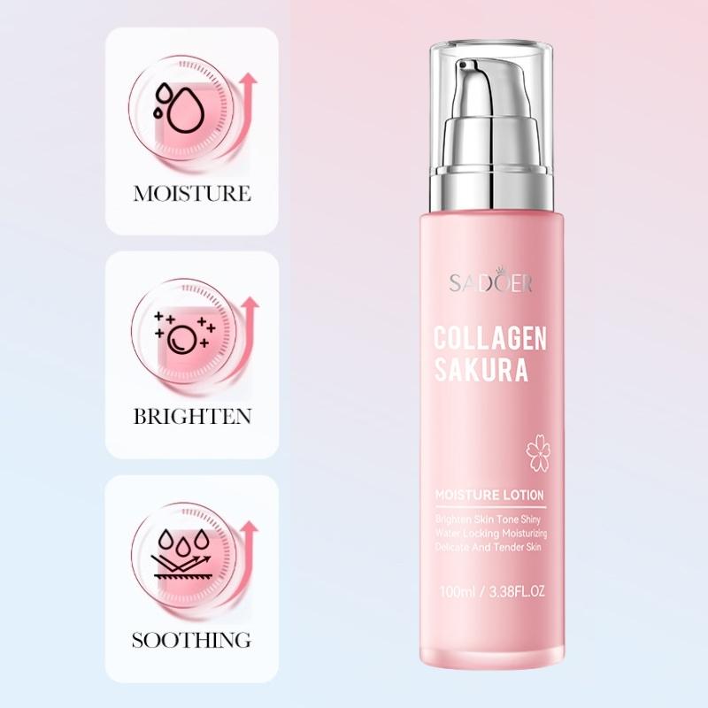 Collagen Sakura Brightening Moisture Lotion,Brighten Skin Tone Shiny Water Locking Moisturizing Delicate And Tender Skin-3.38FL.OZ