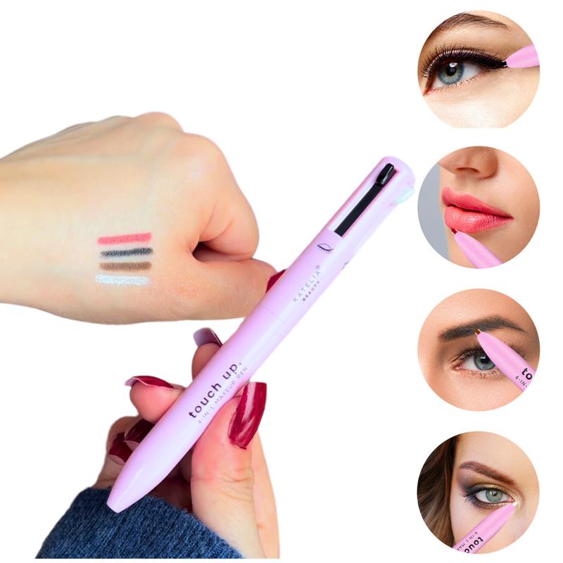 Katelia Beauty Touch Up 4-in-1 Makeup Pen (Eyeliner, Brow Liner, Lipliner, & Highlighter) All-in-One, Multi-Functional Portable Beauty Product, On The Go Travel Makeup Pencil, Refillable Magic Pen, Handy Kit, Waterproof,