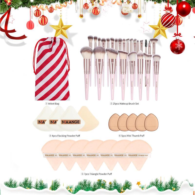 Professional Makeup Tools Set for Christmas Gift, 42pcs set Makeup Brushes & Powder Puffs & Storage Bag, Gift for Women and Girls