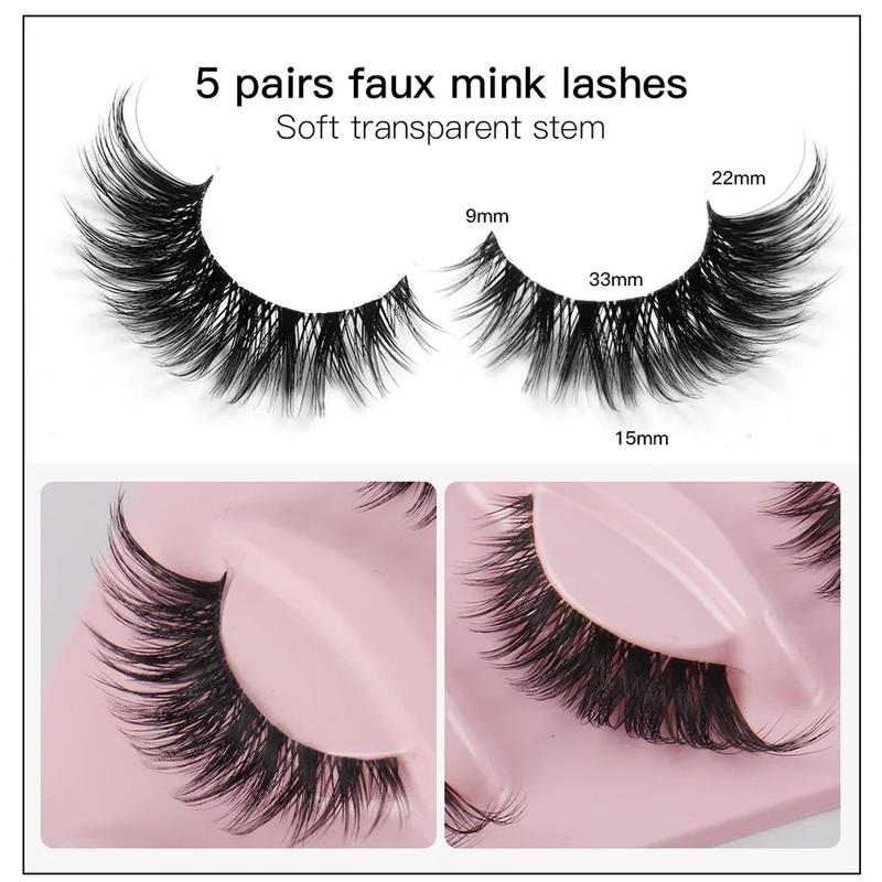 5 Pairs Cat Eye Lashes Faux Mink Eyelashes Natural long Manga Lashes Winged End Eye Elongated Eyelashes Fake Lashes Makeup mink  eyelashes wispy