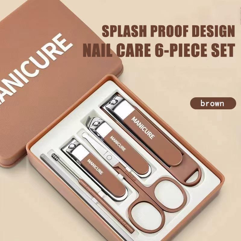 6-piece stainless steel nail clipper set, home nail clippers, high-end nail clippers, original oblique mouth anti splash foot trimming tools, complete set