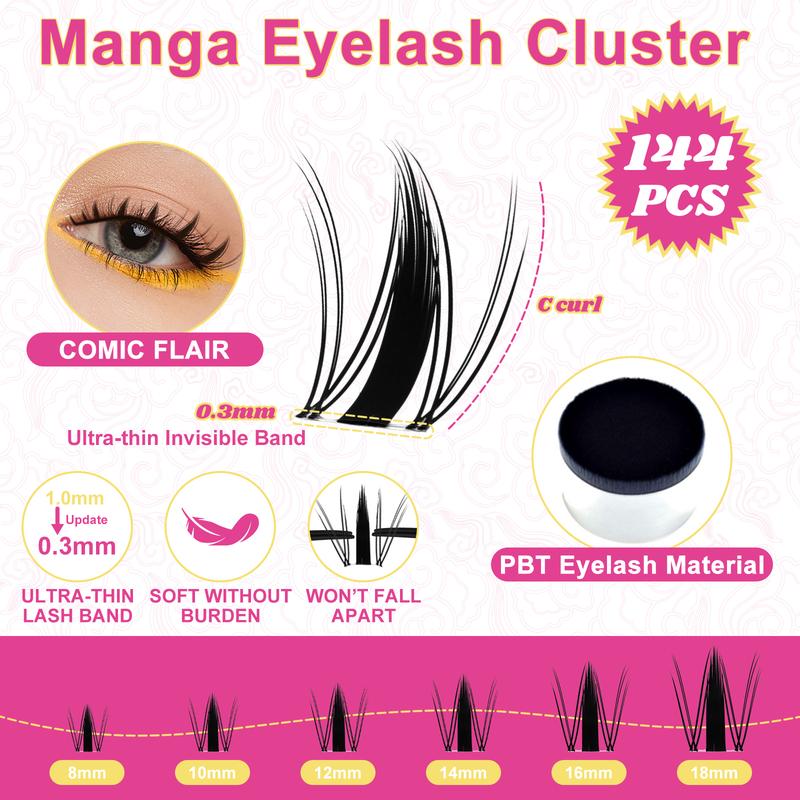 Fowendia Manga Lashes Cluster Lashes C D Curl DIY Lashes Extension Kit and Lash Clusters Fall Deals For You Campaign 8-18mm with Bond, Seal, and Remover - Ultra-Thin Transparent Bands, No-Glue Lower Lashes, Lash magic Anime Fake Eyelashes Extensions Kit