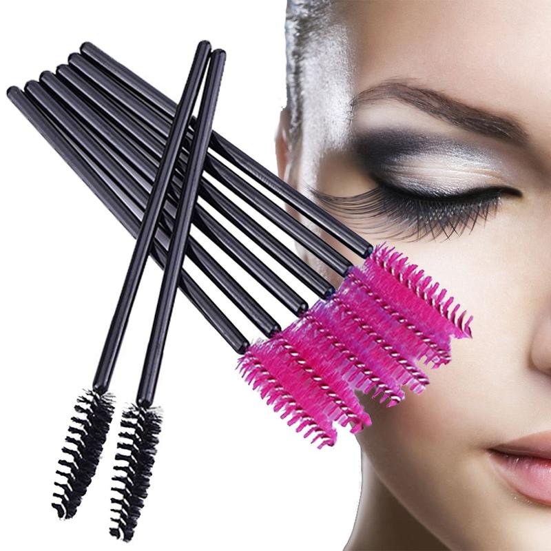 200 count Disposable Eyelash brush Mascara Wands Spoolies for Eye Lash Extension, Eyebrow and Makeup (Black&Rose red)